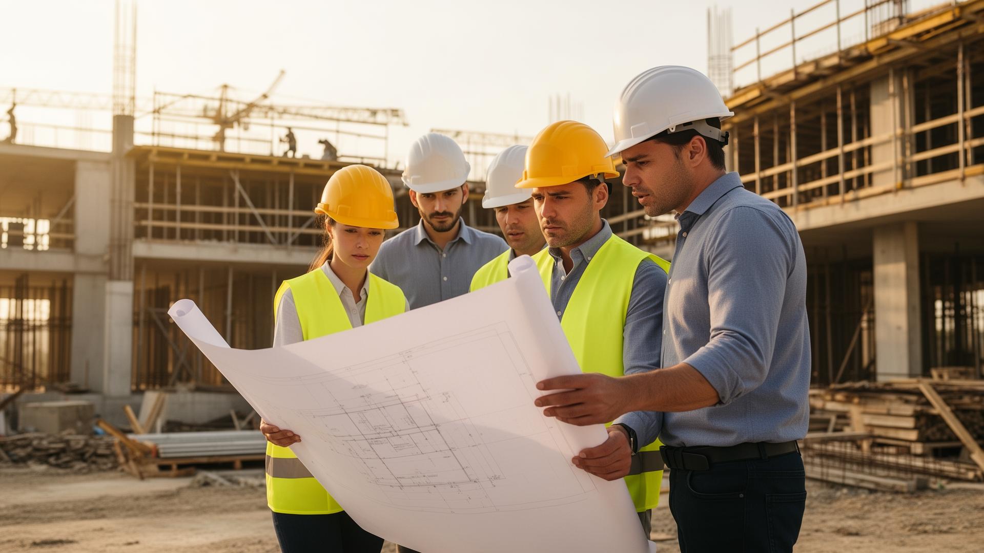 Siddhi Vinayaka Builders site team reviewing plans